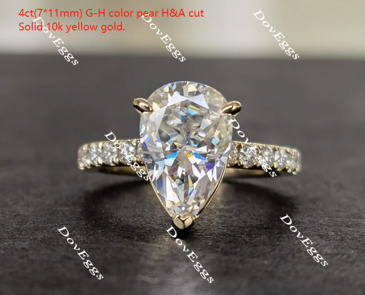 DovEggs paved pear moissanite ring/lab diamond ring