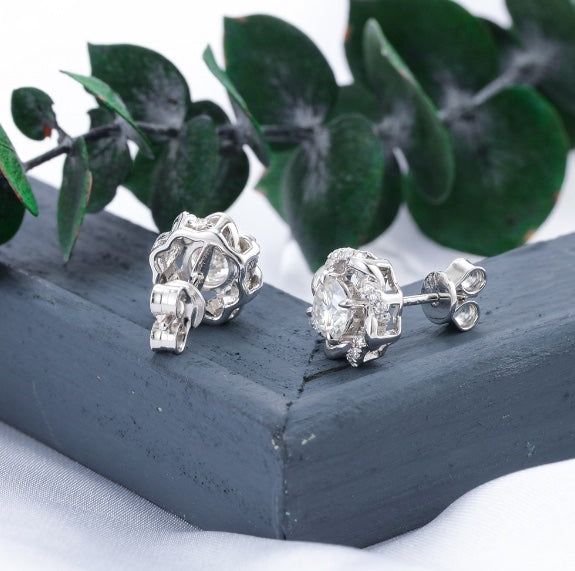 Doveggs studs push back round moissanite earrings