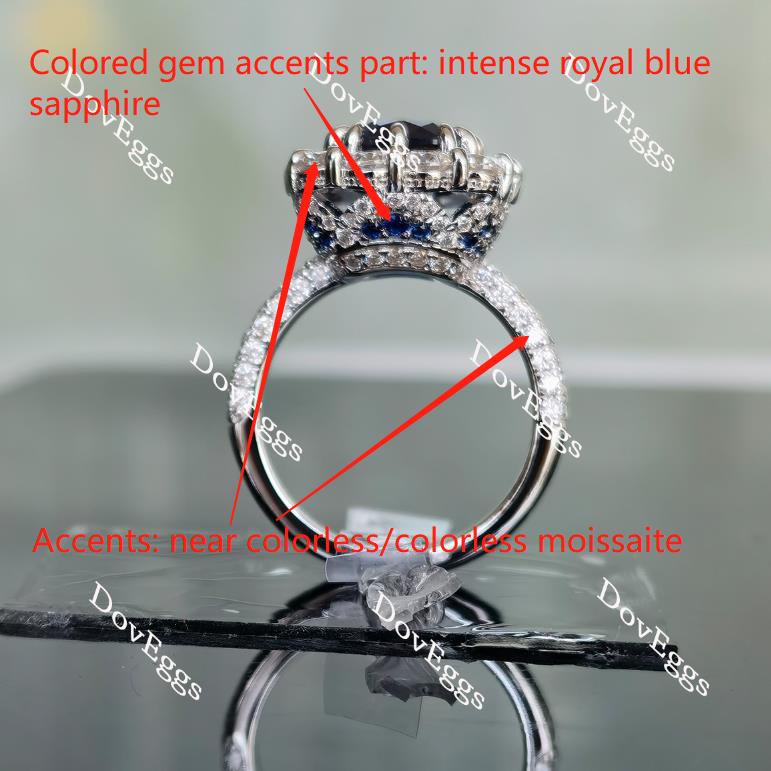 Doveggs elongated cushion half eternity pave blue sapphire colored gem ring