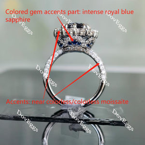 Doveggs elongated cushion half eternity pave blue sapphire colored gem ring