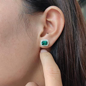 Doveggs sterling silver 2cttw emerald shape zambia emerald earrings push back stud earrings