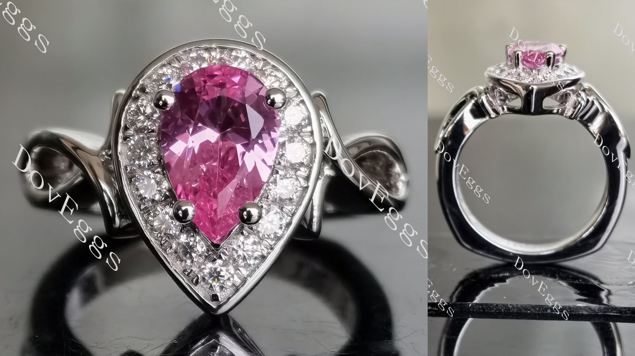 halo pink sapphire colored gem engagement ring