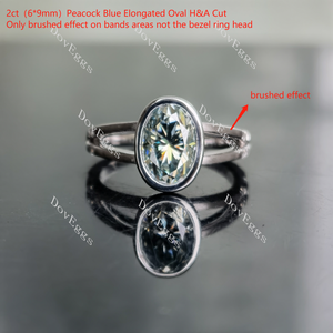 Doveggs peacock blue oval bezel setting split shank moissanite engagement ring