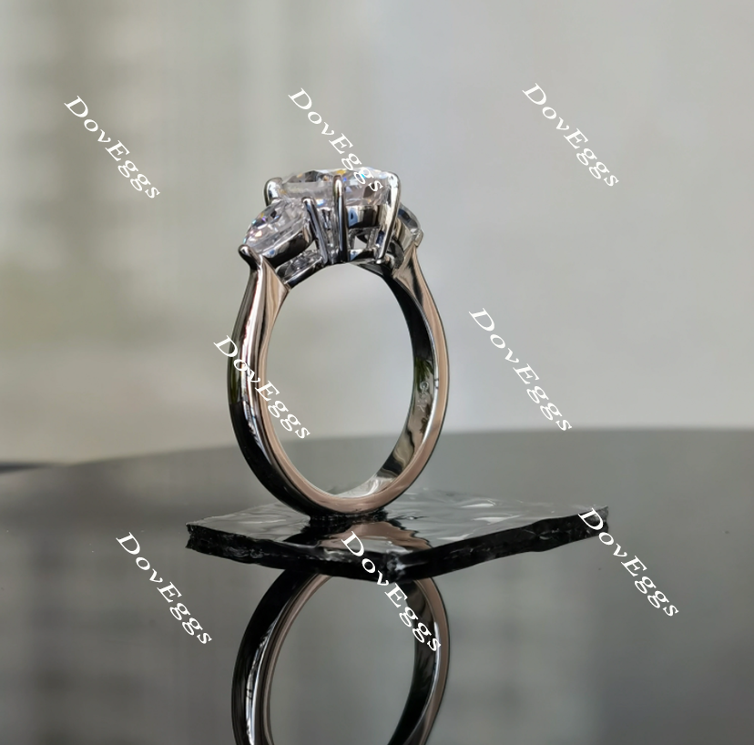 DovEggs oval three-stone moissanite engagement ring