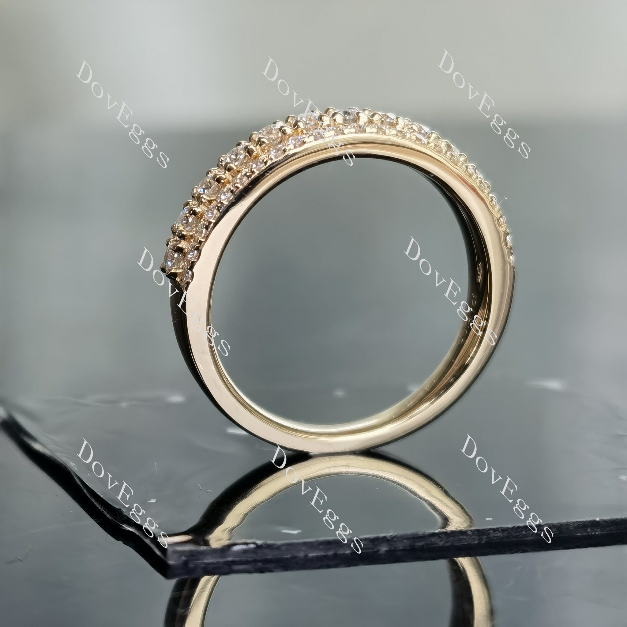 Doveggs round two pave moissanite/lab grown diamond wedding band-2.1mm band width