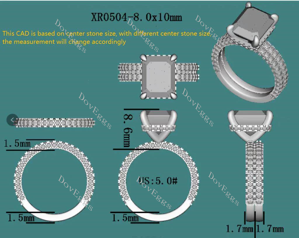 doveggs paved radiant moissanite bridal set (2 rings)