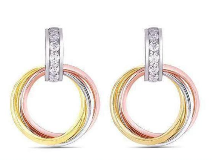 Doveggs Tri-color gold channel set moissanite/lab grown diamond hoop earring - DovEggs-Seattle