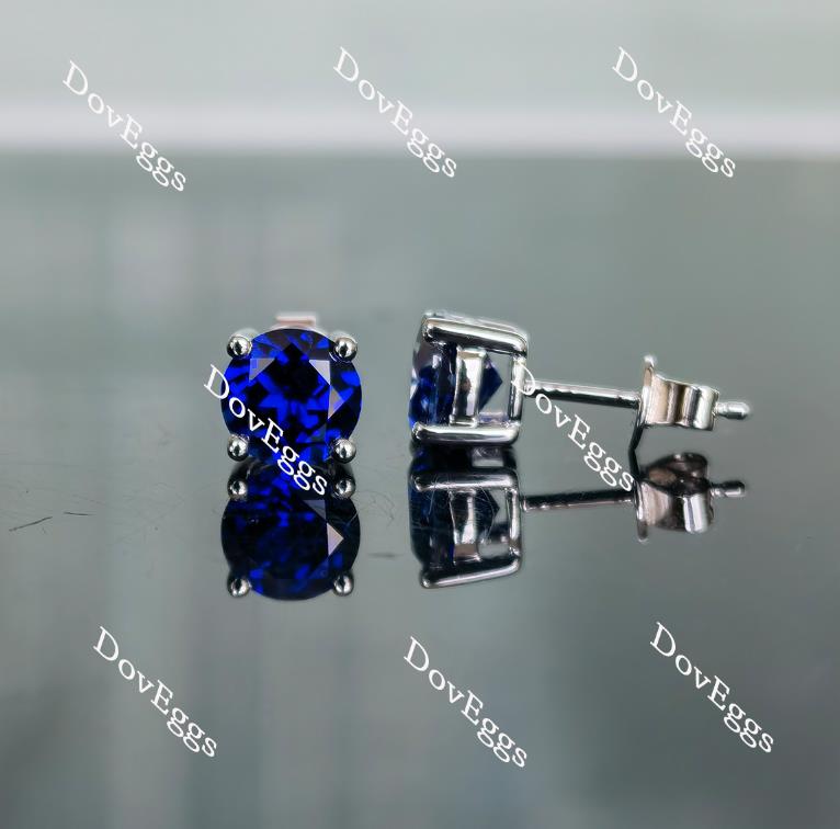 Doveggs solitaire round intense royal blue sapphire stud earrings for women