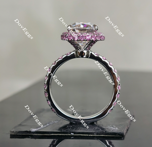 Karen's in memory of her sister halo moissanite engagement ring
