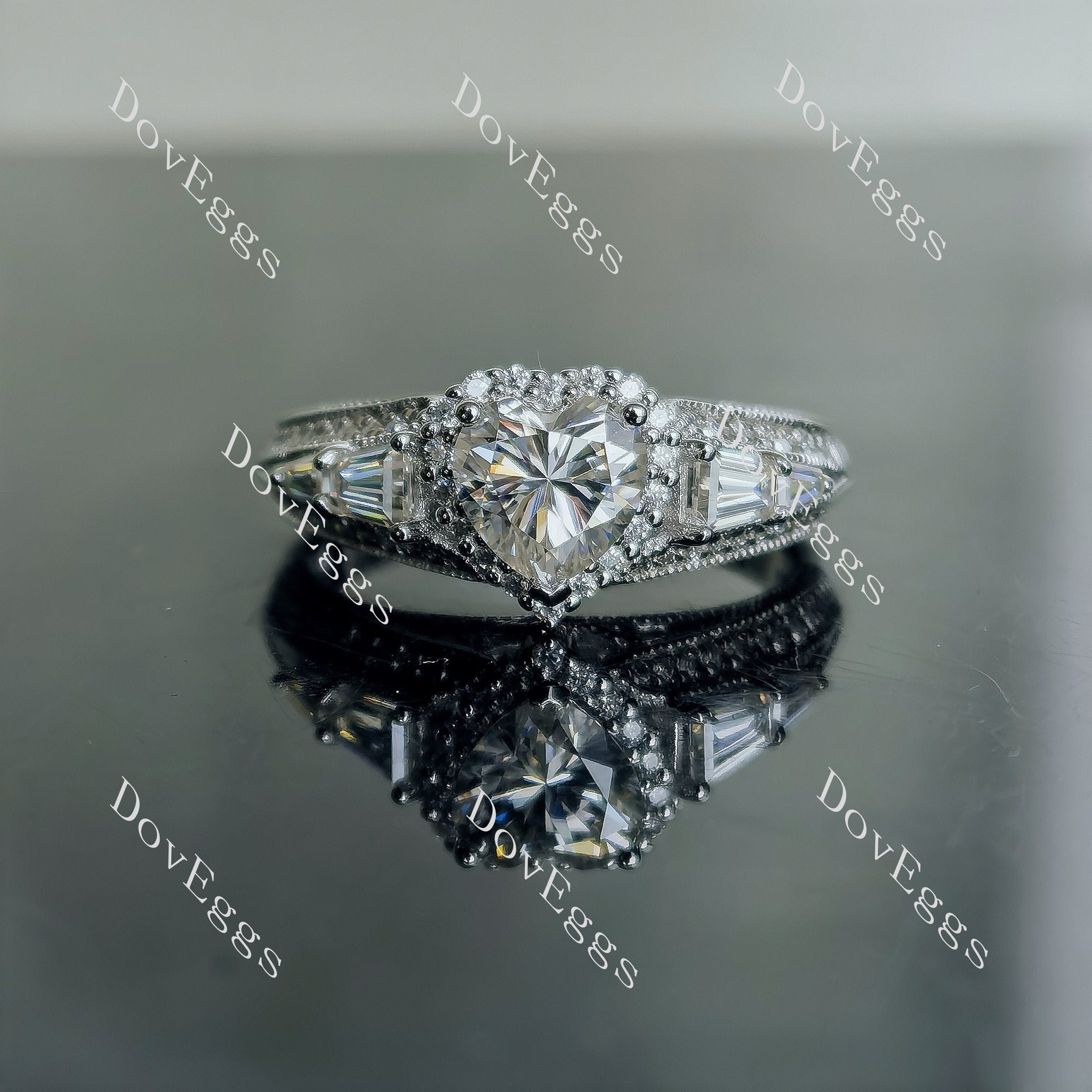 Doveggs heart halo pave moissanite engagement ring