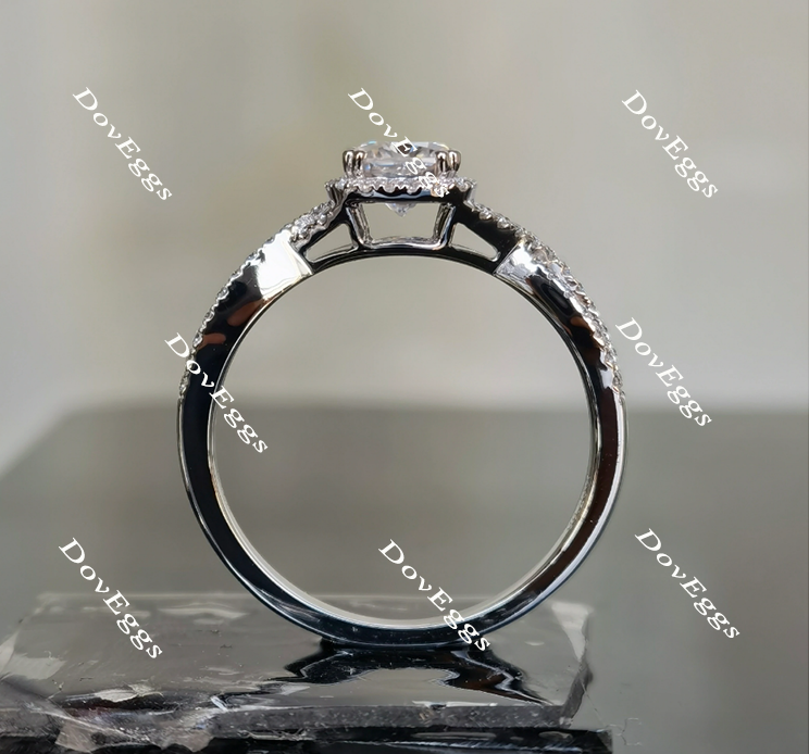 Doveggs cushion cris cross band halo moissanite engagement ring