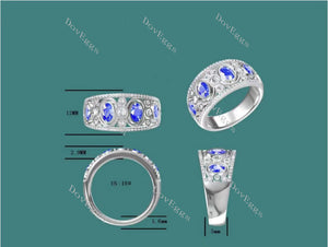 Doveggs 2*0.5ct+2*0.3ct oval center stone colored gem wedding band-5mm band width