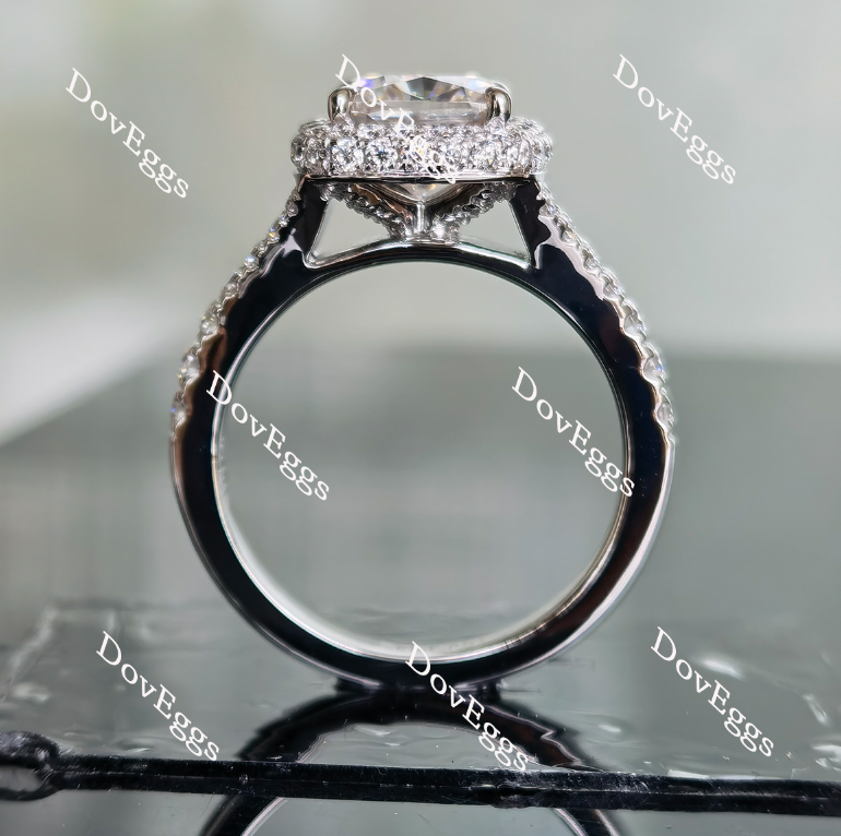 Doveggs cushion split shank pave halo moissanite engagement ring