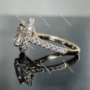 Doveggs oval pave halo moissanite ring/lab grown diamond engagement ring