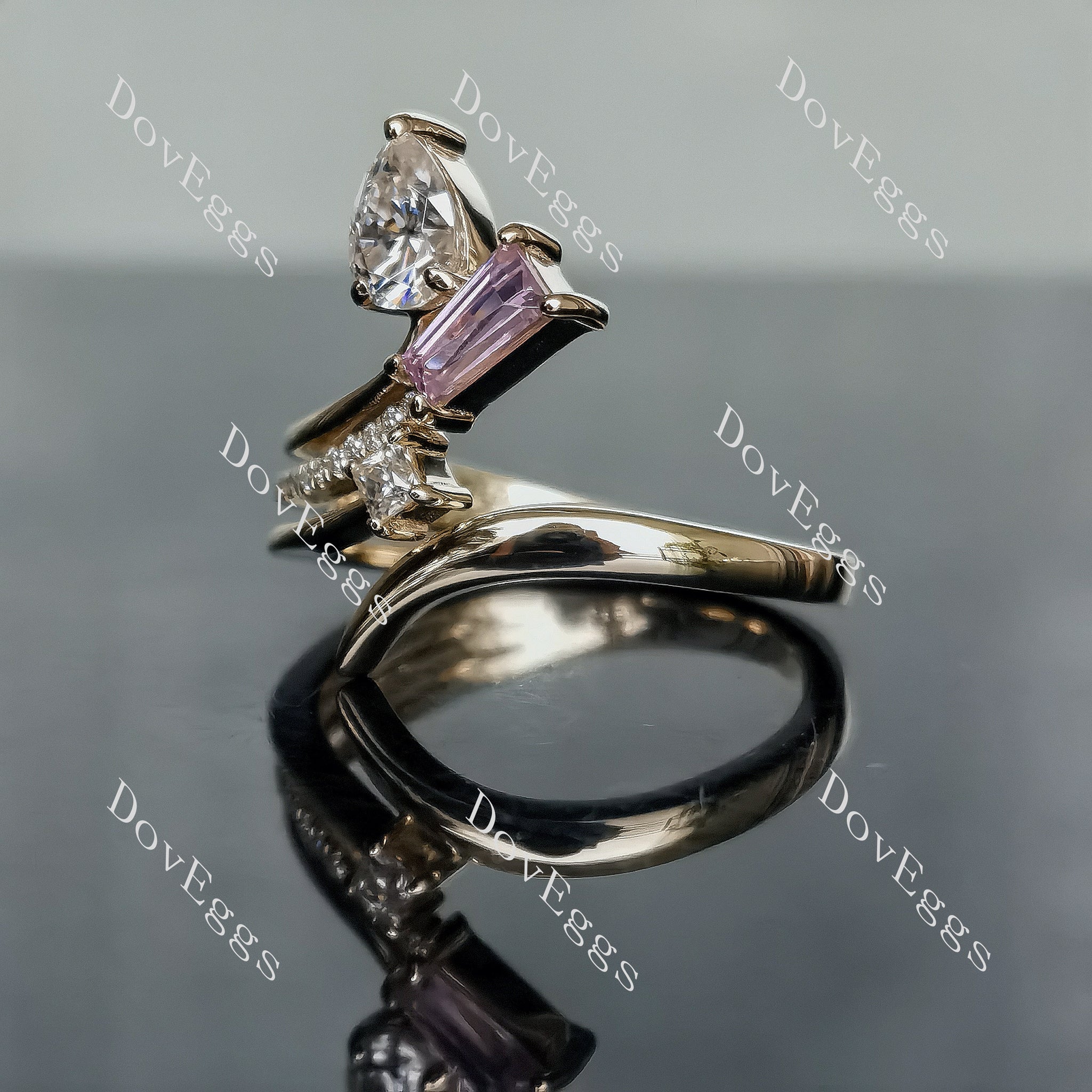 Doveggs pear art deco vintage moissanite engagement ring