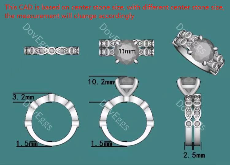 doveggs round art deco moissanite bridal set (2 rings)