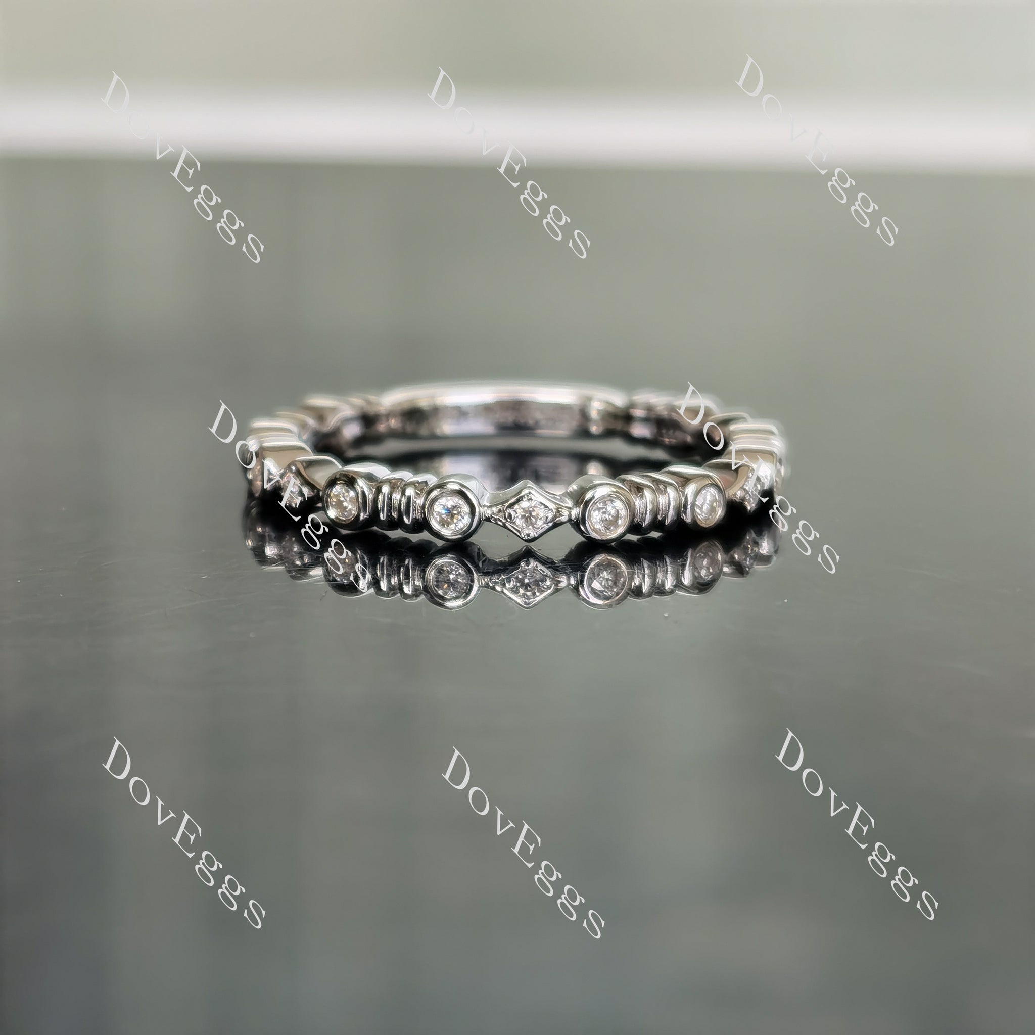 Doveggs round art deco bezel moissanite wedding band-2.0mm band width