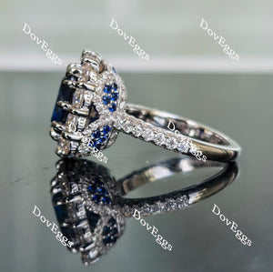 Doveggs elongated cushion half eternity pave blue sapphire colored gem ring