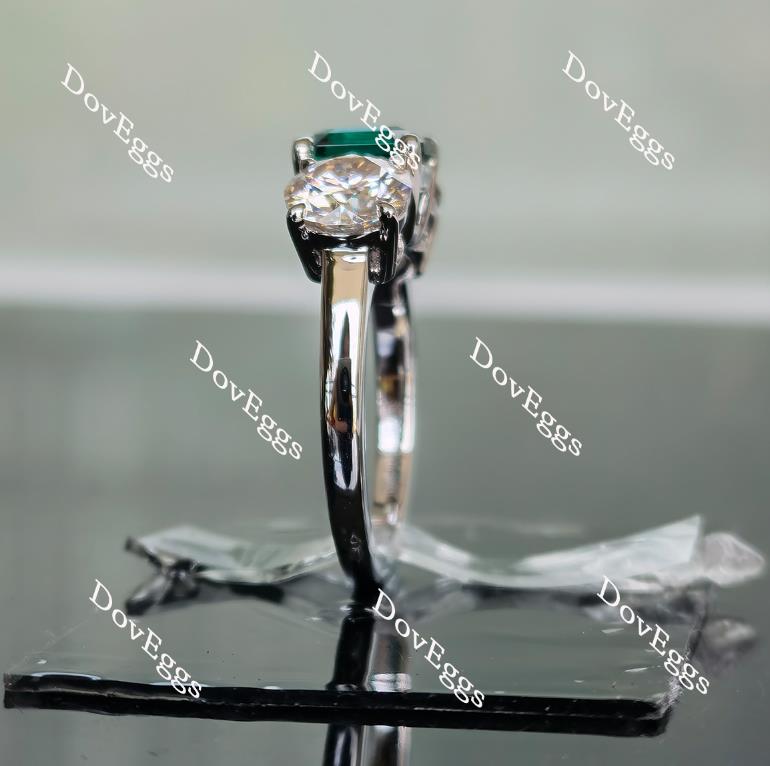 Doveggs three-stone asscher zambia emerald colored gem engagement ring