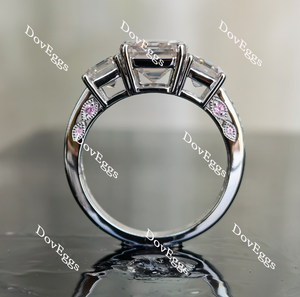 Doveggs asscher three-stone pave moissanite and birthstone engagement ring
