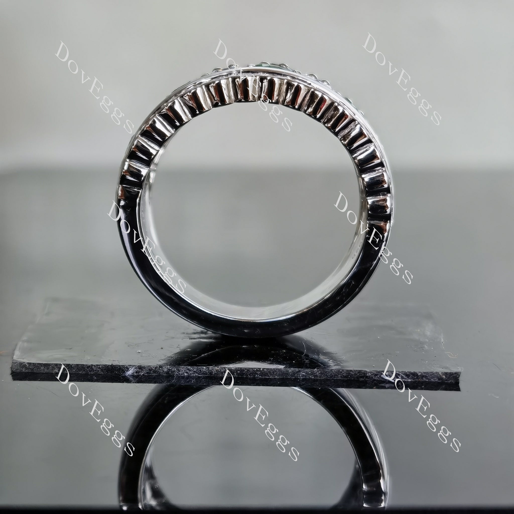 Doveggs round channel set moissanite/lab grown diamond & colored gem wedding band-6.5mm band width
