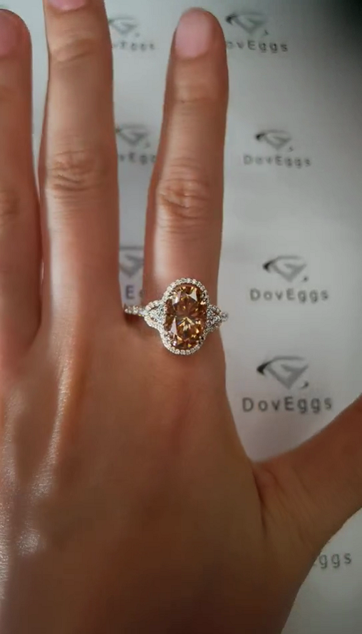DovEggs halo floral colored moissanite/colored gem engagement ring