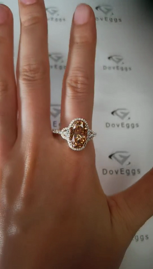 DovEggs halo floral colored moissanite/colored gem engagement ring