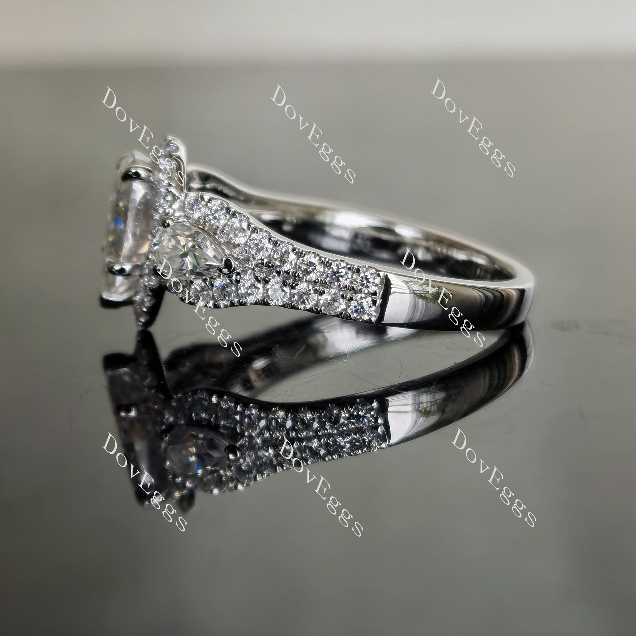Doveggs side stone art deco halo moissanite engagement ring