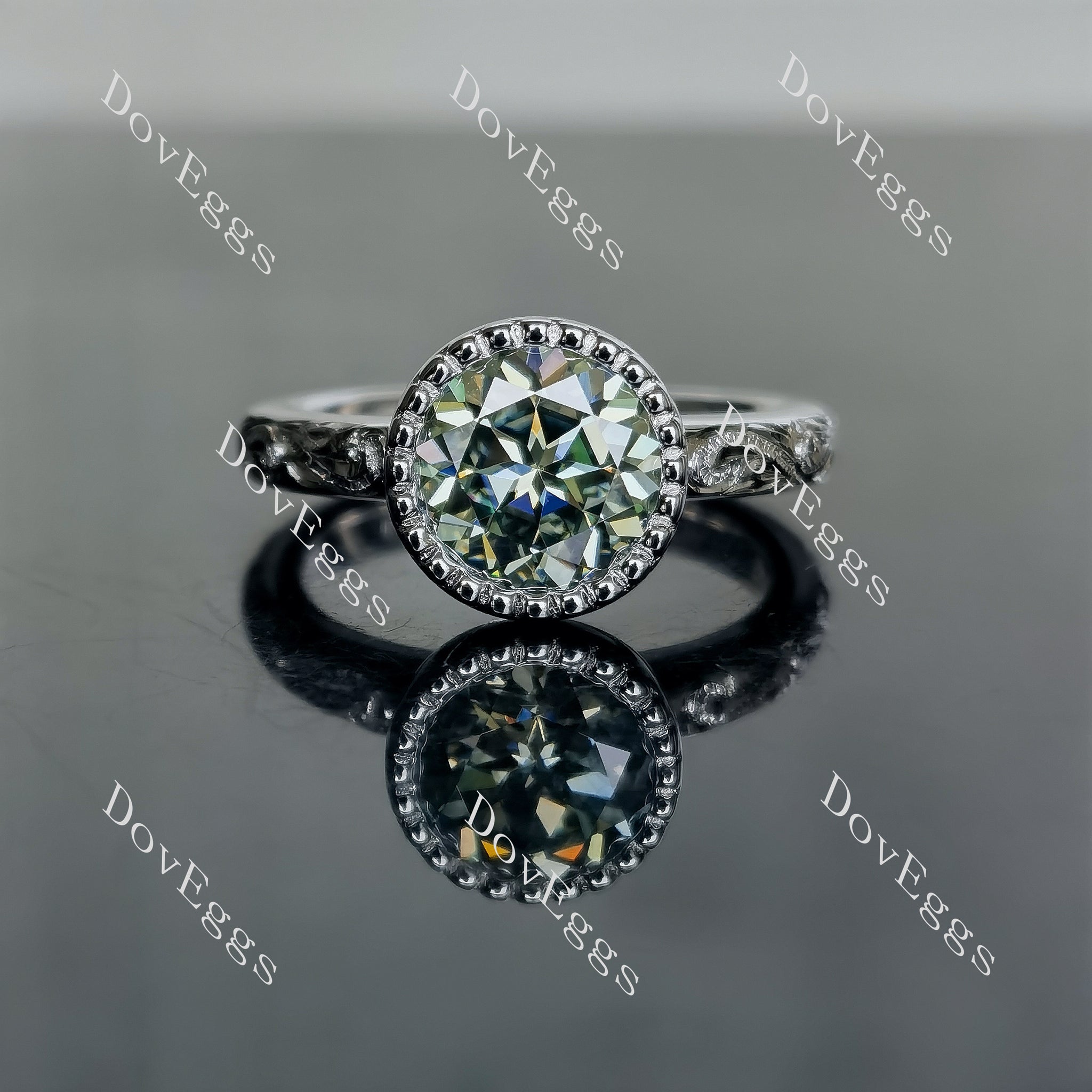 Ka Lokahi round solitaire bezel colored moissanite engagement ring