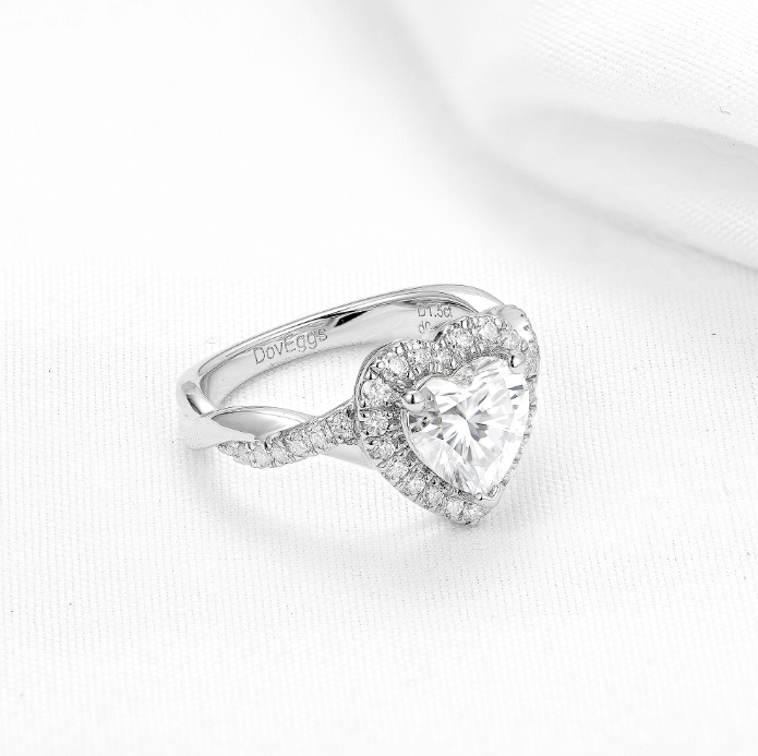 DovEggs halo heart moissanite ring curved moissanite ring/lab diamond ring