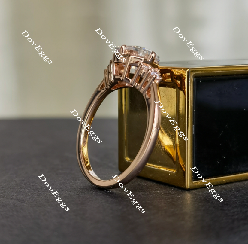 Doveggs emerald side stones moissanite engagement ring