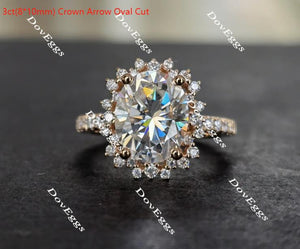 Doveggs oval flower shape half eternity pave moissanite engagement ring