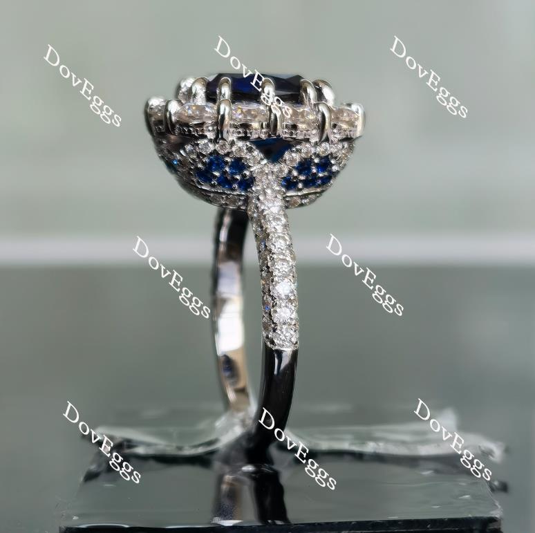 Doveggs elongated cushion half eternity pave blue sapphire colored gem ring