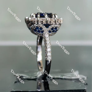 Doveggs elongated cushion half eternity pave blue sapphire colored gem ring