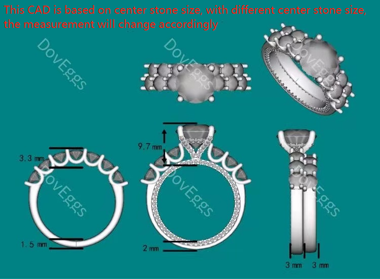 Doveggs round side stone moissanite bridal set (2 rings)