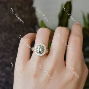 The Fiona halo floral Oval colored moissanite engagement ring