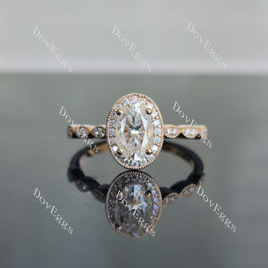 Doveggs oval art deco halo moissanite engagement ring