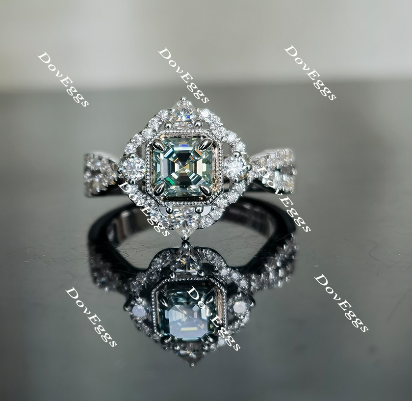 vintage Peacock blue moissanite engagement ring