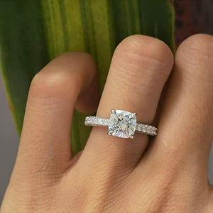 Doveggs 2ct cushion sterling silver hidden halo moissanite ring Band Width 2.5mm