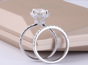 doveggs round flower shape half eternity pave moissanite bridal set (2 rings) (size 9)