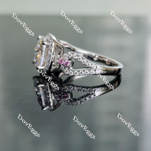 Doveggs cushion split shank halo pave moissanite and birthstone engagement ring