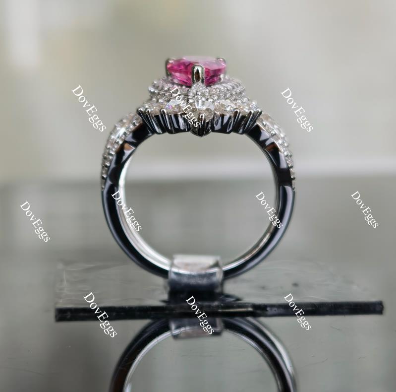 Sassanach pear halo pink sapphire colored gem bridal set(3 rings)