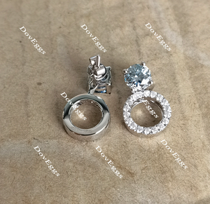 Doveggs round smokey spark grey halo push back moissanite earrings