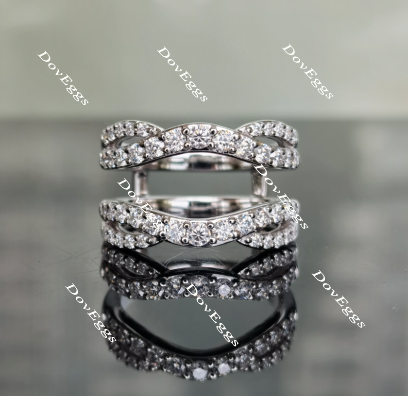 Doveggs round half eternity moissanite enhancer/lab created diamond wedding band-8mm band width