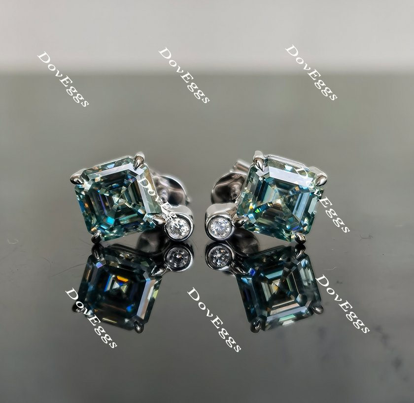 Doveggs asscher deep blue moissanite stud earring for women