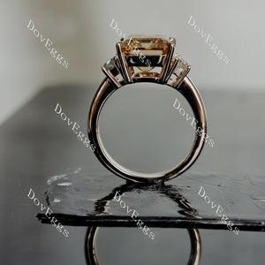 Doveggs Elizabeth Taylor Krupp cut three-stone colored moissanite engagement ring