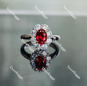 Doveggs oval shape halo vivid pigeon blood ruby colored gem ring