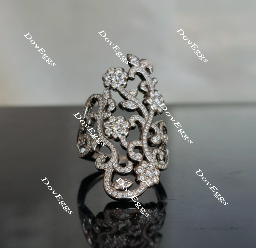 Doveggs garden goddness flower shape round moissanite/Lab grown diamond wedding bands-2.5mm band width
