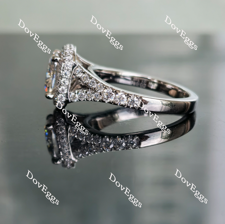 Doveggs cushion split shank pave halo moissanite engagement ring