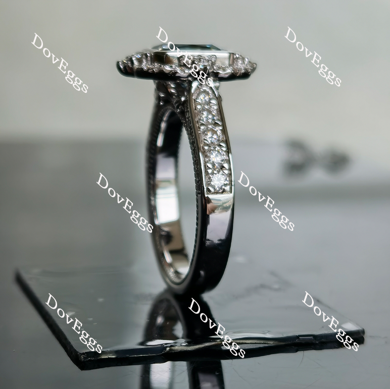 Doveggs smokey spark grey radiant H&A cut half eternity moissanite ring